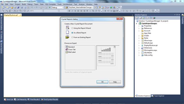 Crystal report to project